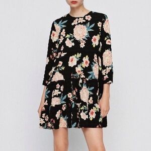 Zara Black Floral Mini Dress